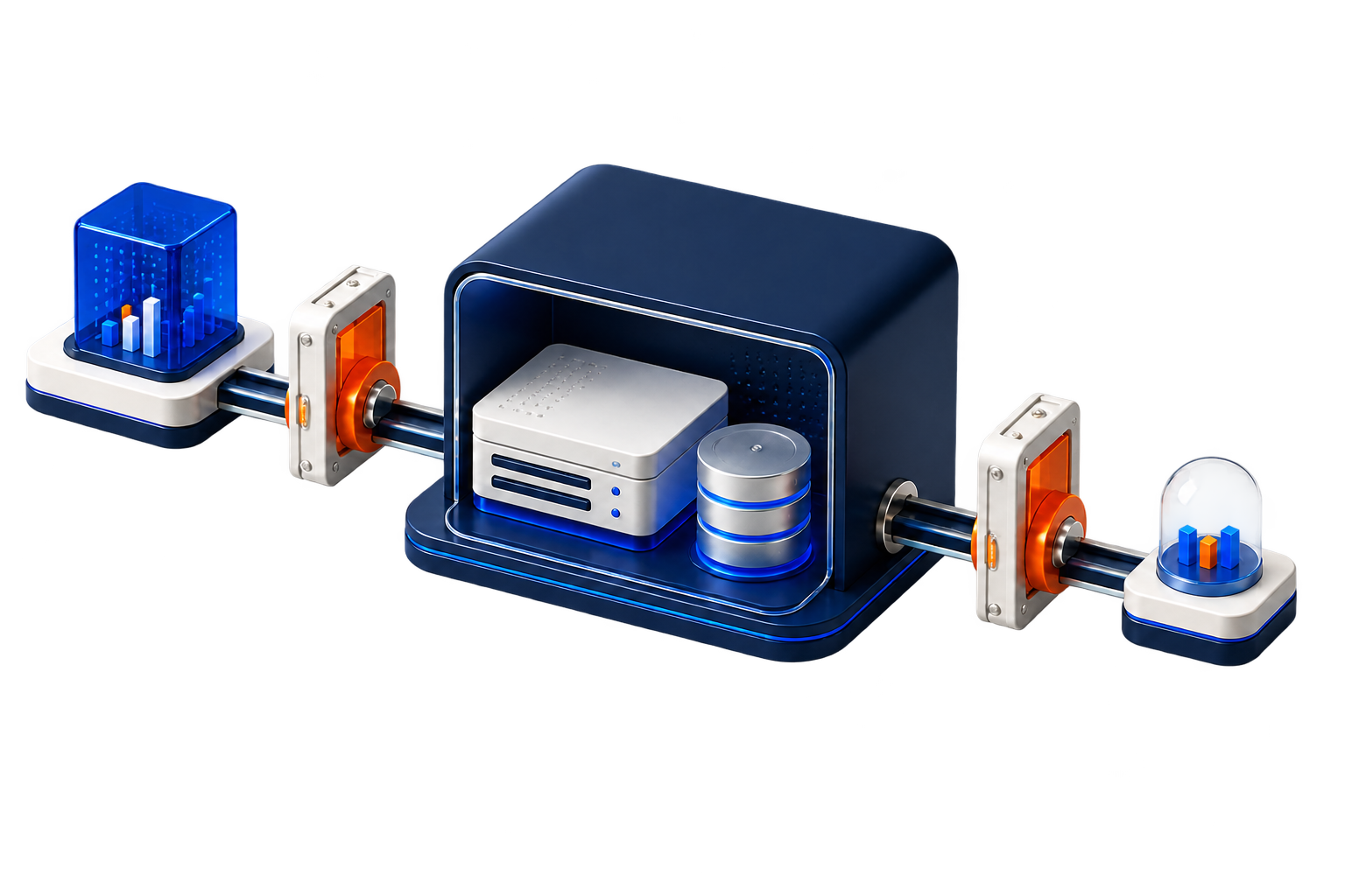 A local AdFlow server connected separately to campaign data and an optional analysis provider.